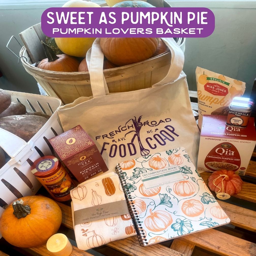 The Sweet as Pumpkin Pie gift basket contains various pumpkin-flavored or pumpkin-themed items from the store.
